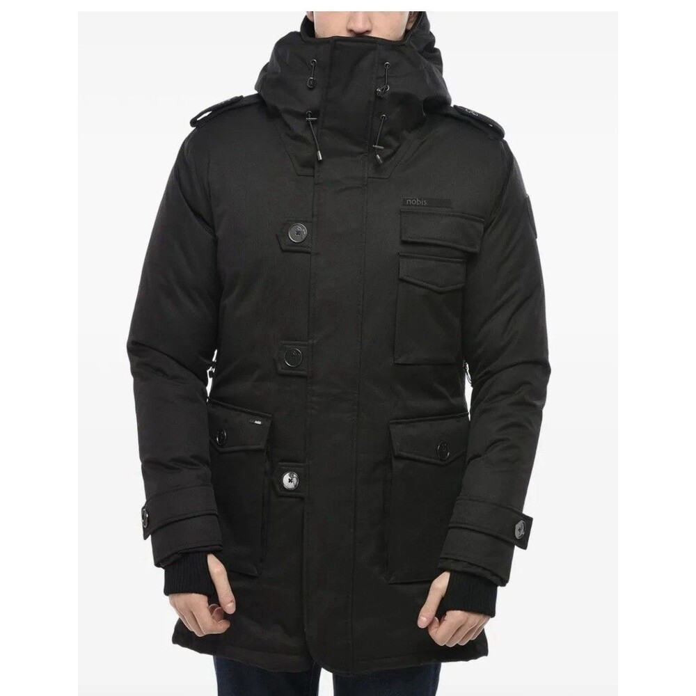 Nobis Men’s Shelby Military Parka-Medium-NWOT-Black, Hood, Zip Pockets